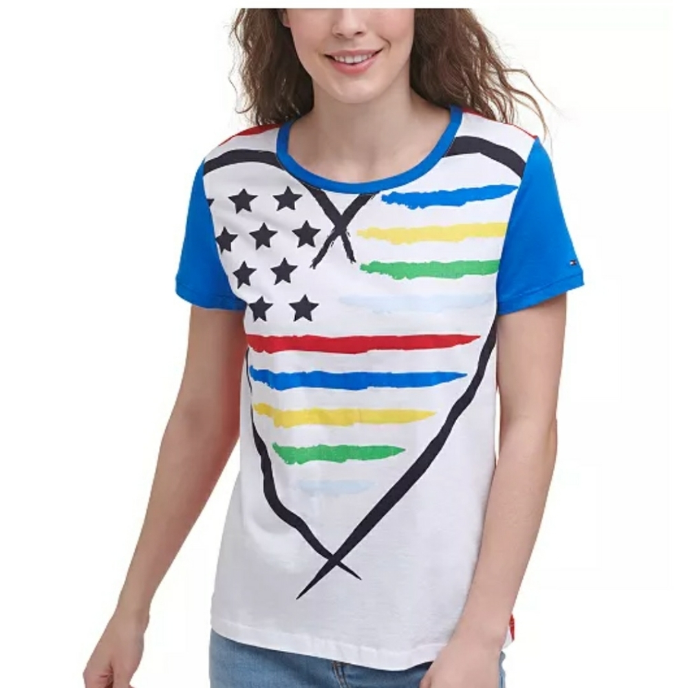 TOMMY HILFIGER WOMEN GRAPHIC FLAG SIZE MEDIUM - Picture 1 of 11